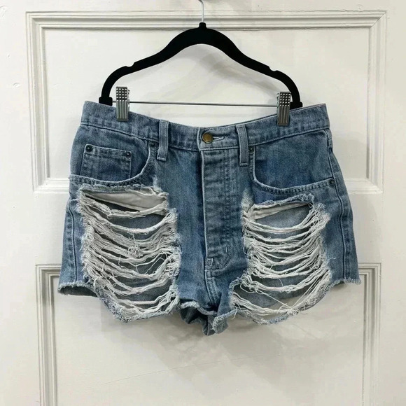 Carmar Distressed Denim High Rise Jean Shorts Sz 27 - Picture 1 of 15